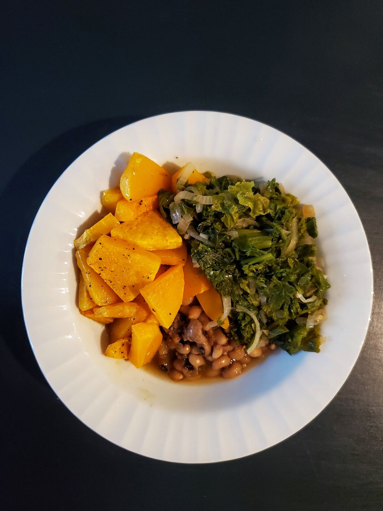 Instant Pot Stewed Black-Eyed Peas with Greens and Roasted Squash